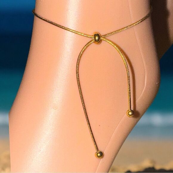 Gold Anklet l Stainless Steel l Ball Adjustment l New - Picture 1 of 9